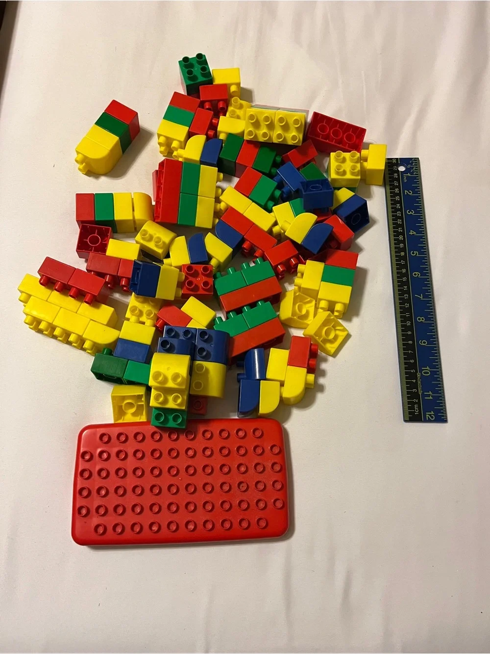 Plastic Building Blocks Set Red Baseplate Multicolor Toy Lot